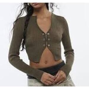 Silence + Noise Janelle Long Sleeve Ribbed Metallic Textured Cardigan Med-Large